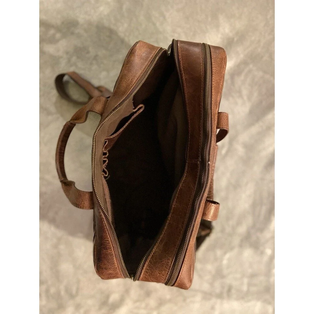 VTG Levinson Leather Goods Parker Messenger Work Bag Brown Buffalo Briefcase USA